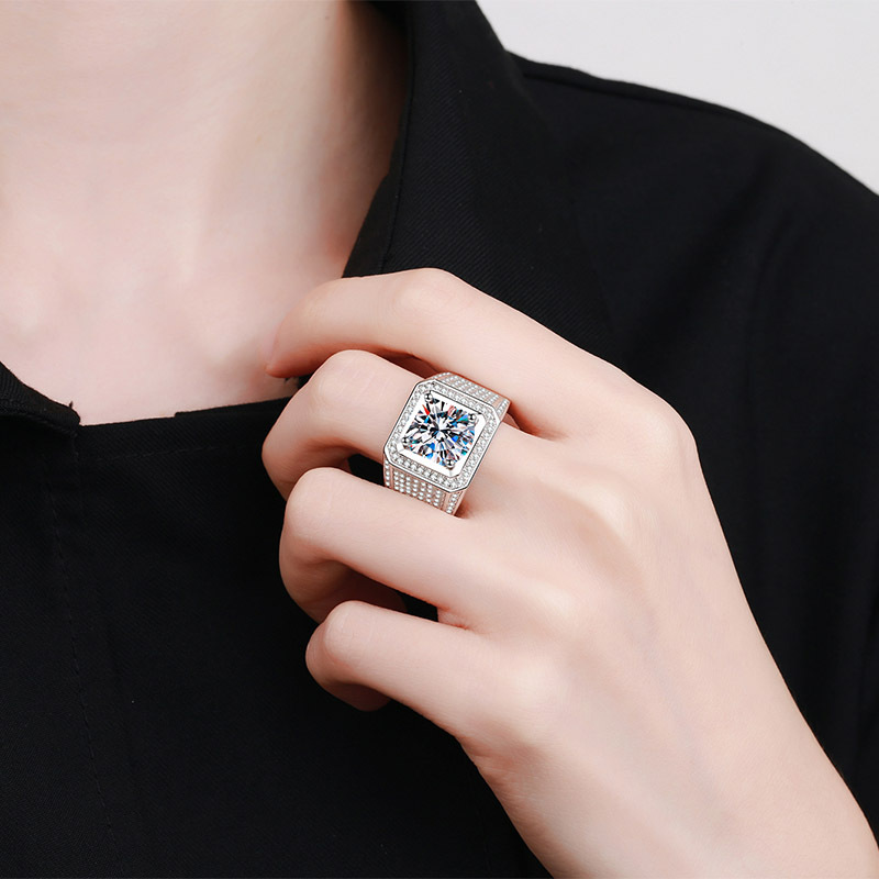 D‑Color VVS1 5CT Square Moissa - Signet Ring Men ulasan dan harga