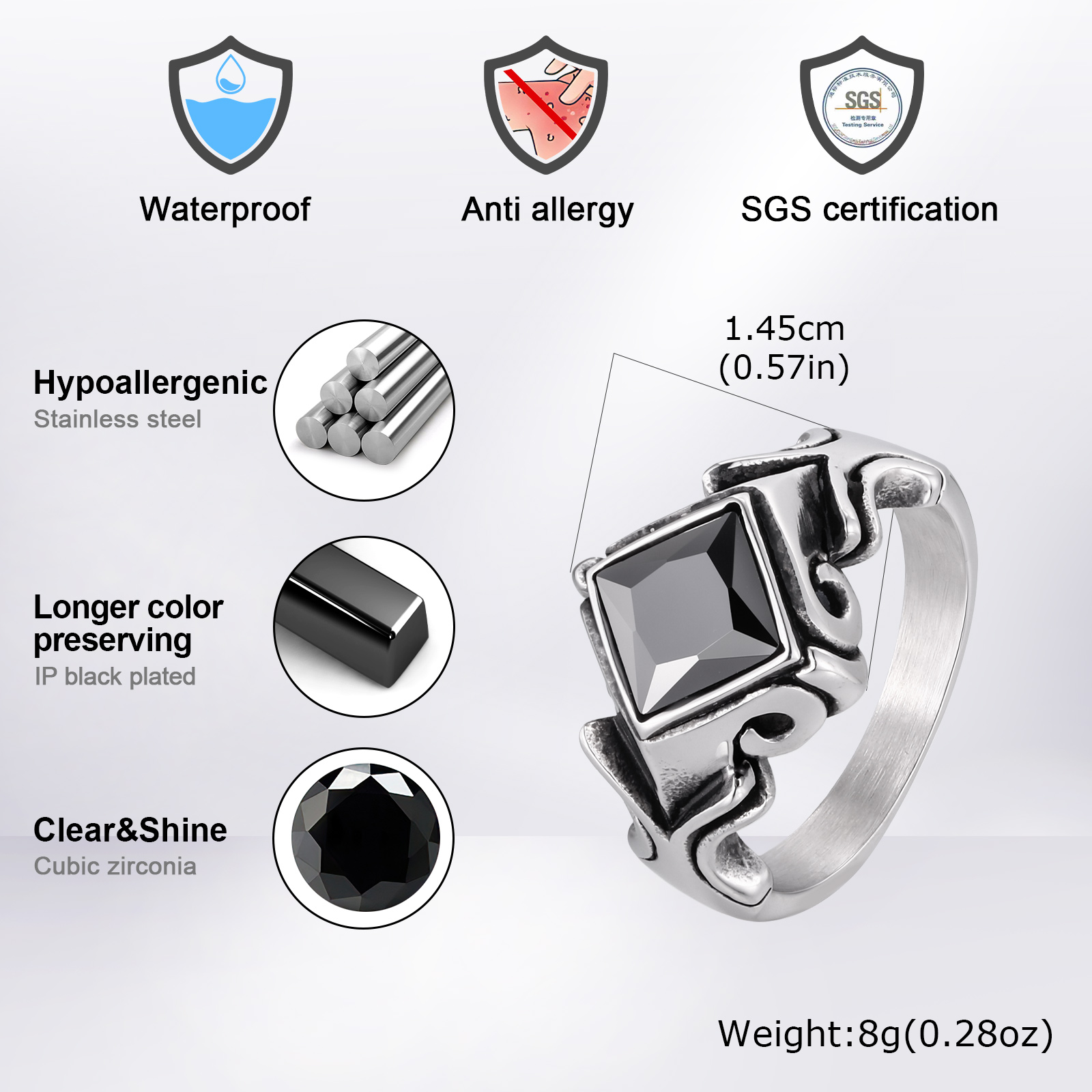 Vintage Black Zircon Ring for  - Signet Ring Men ulasan dan harga