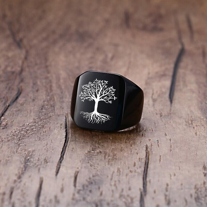 Vnox Rock Punk Tree Of Life Si - Signet Ring Men ulasan dan harga