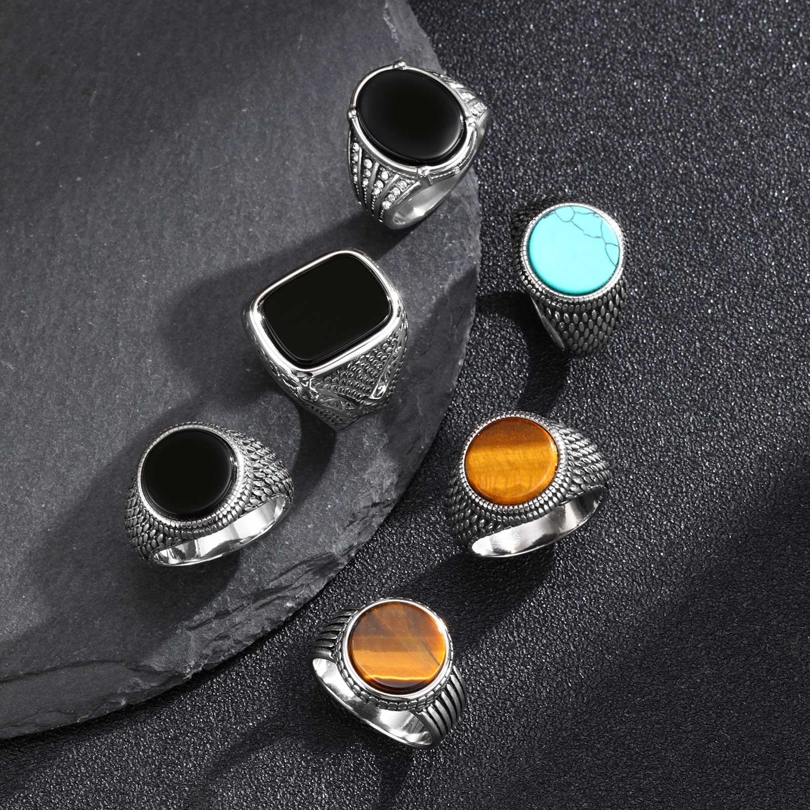 Geometric Turquoise Tiger Eyes - Signet Ring Men ulasan dan harga