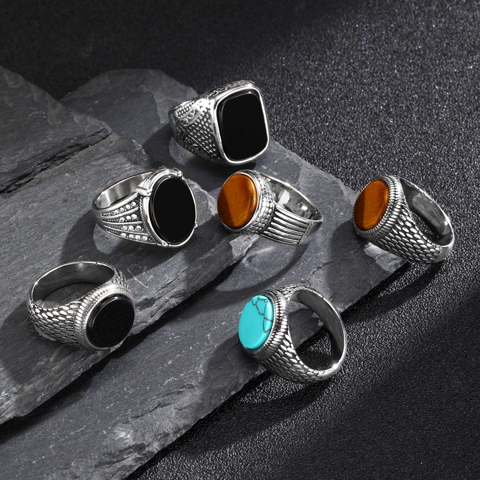 Geometric Turquoise Tiger Eyes - Signet Ring Men ulasan dan harga