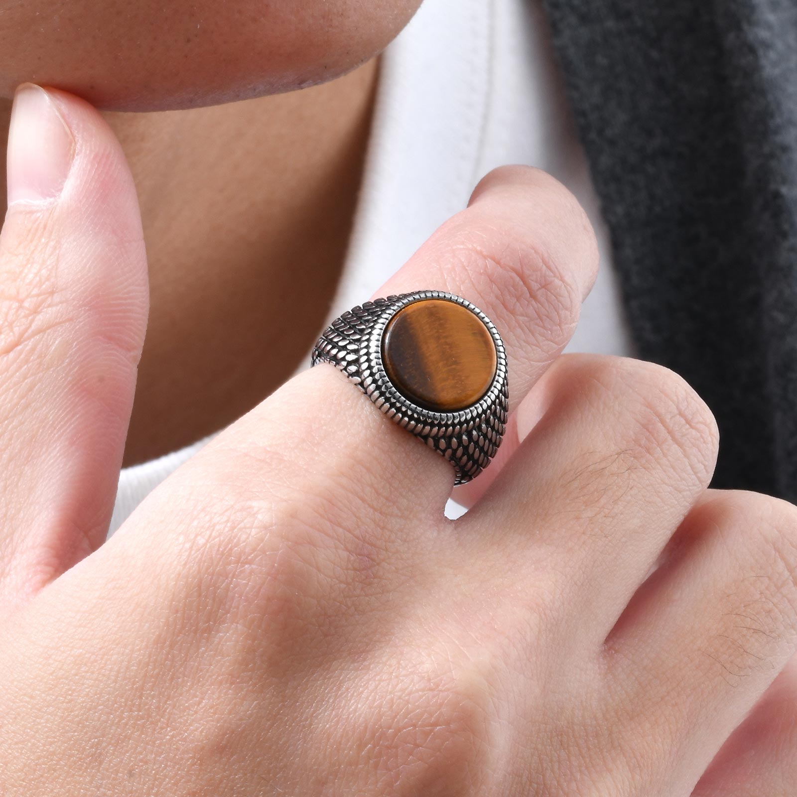 Geometric Turquoise Tiger Eyes - Signet Ring Men ulasan dan harga
