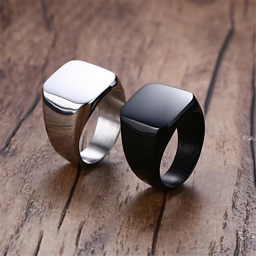 Fashion Men Black Smooth Stain - Signet Ring Men ulasan dan harga
