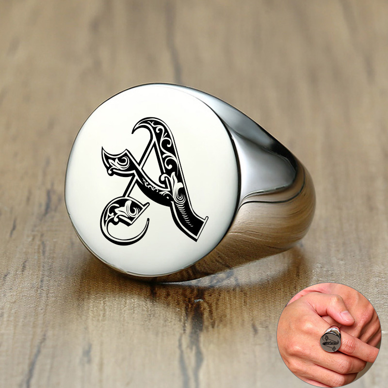 Vnox Stylish Pattern Font Init - Signet Ring Men ulasan dan harga